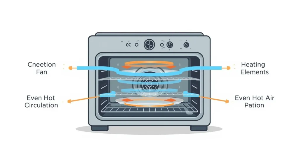 Diagram showing how hot air circulates inside an air fryer