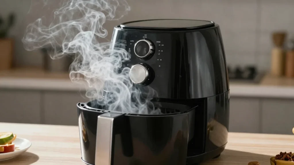 Smoke coming from an air fryer while cooking