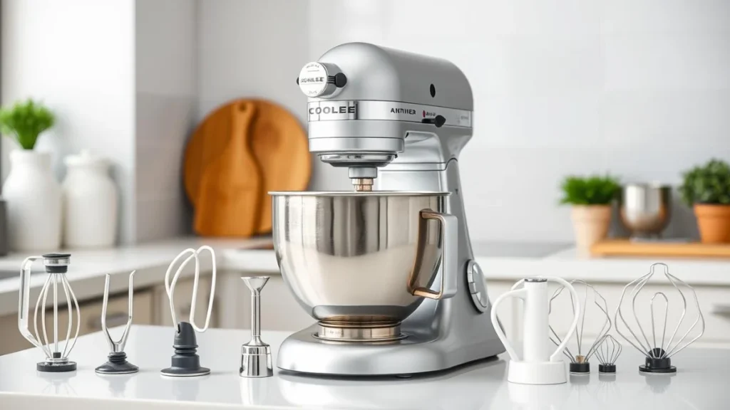 COOKLEE Stand Mixer-with attachment  on a kitchen counter