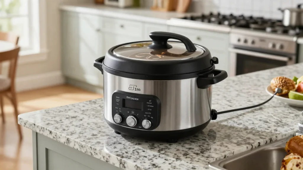 A modern multi-cooker on a kitchen counter