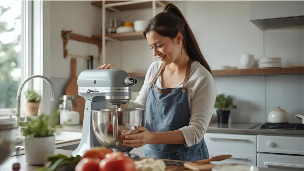 Best affordable Stand Mixers-a person using her modern stand mixer at her home