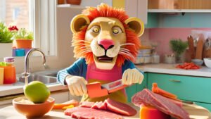 The best home use meat slicers- a cartoon of a Lion preparing meat