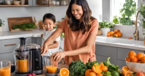 best juicers- a woman making juice for her child
