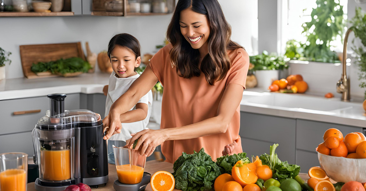 best juicers- a woman making juice for her child