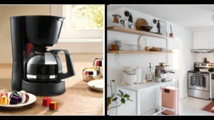 Compact 5-cup coffee maker on a small kitchen counter
