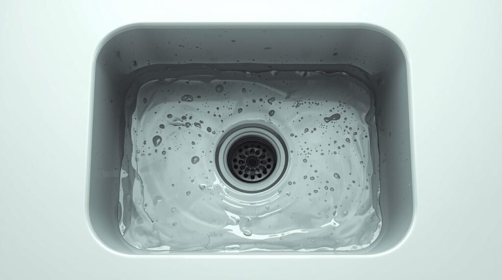 kitchen sink clogged with standing water