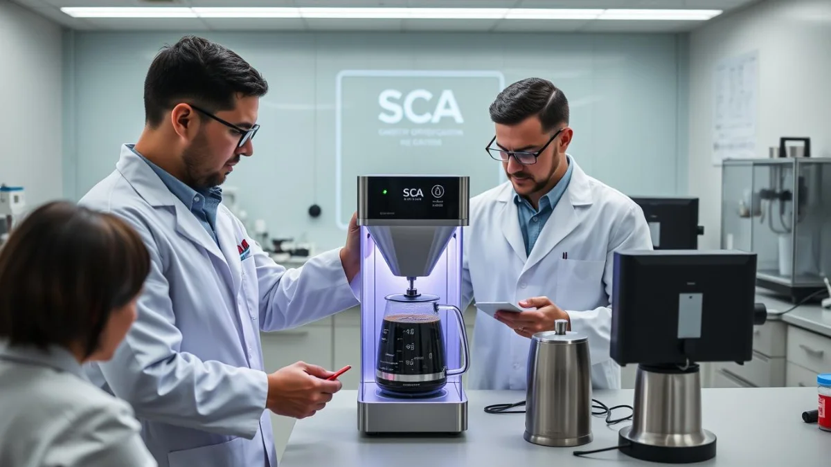 SCA certification process showing testing of a drip coffee maker