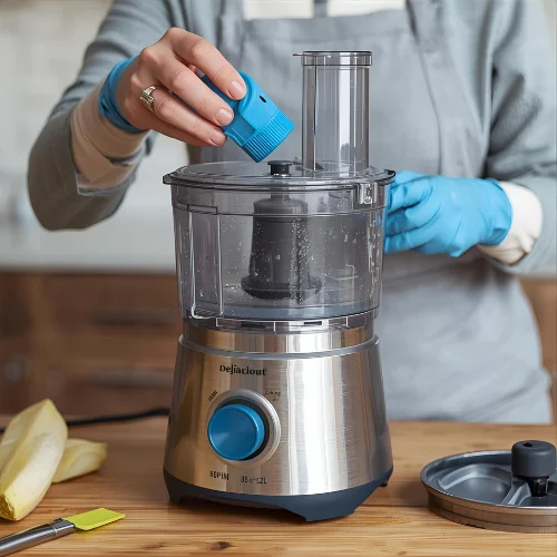 A housewife is cleaning and maintaining  her modern food processor