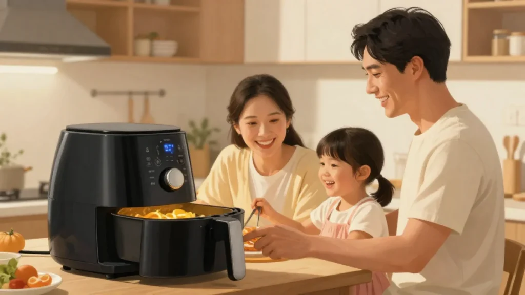 A family cooking in their air fryer
