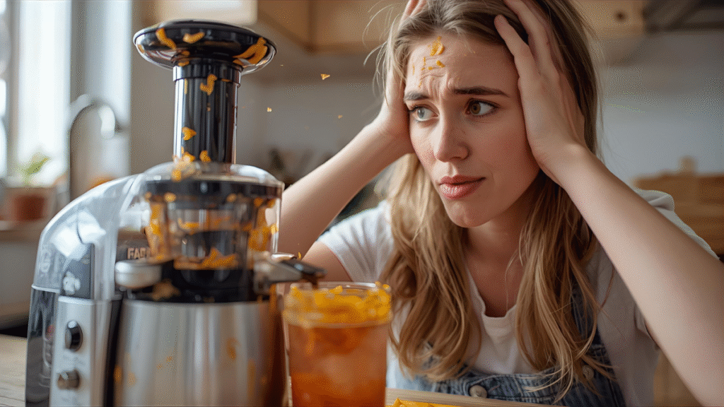 Best Juicer Buying Guide: How to Choose and Care for a Home Juicer 6 Jucer buying guide- An young homemaker wonders how to fix some minor ississues of her home juicer