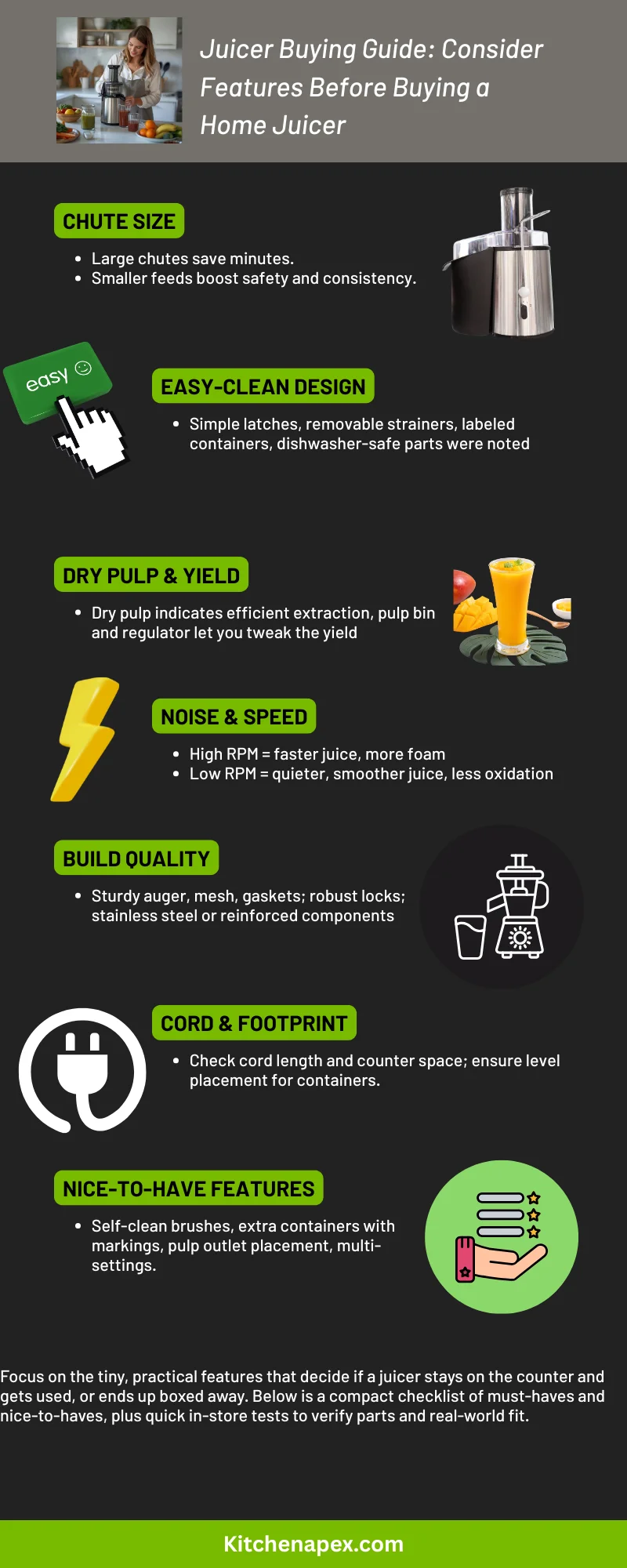 Best Juicer Buying Guide: How to Choose and Care for a Home Juicer 3 Juicer buying guide-infographic of must-have features og best juicers