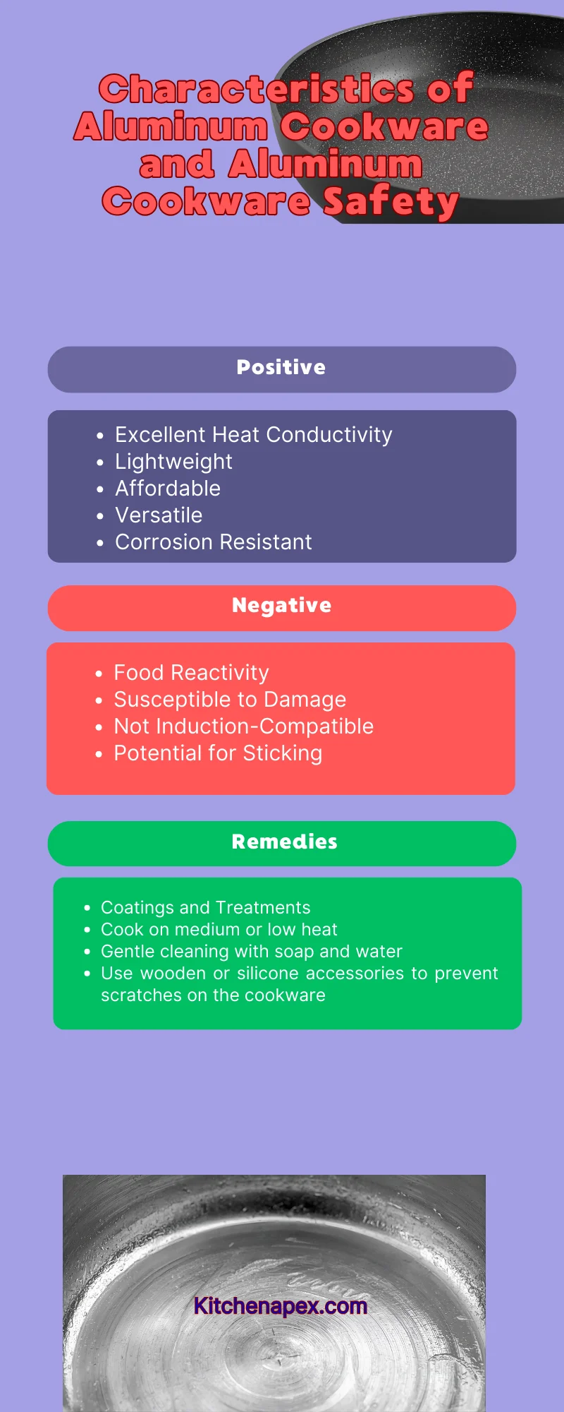 Aluminum Cookware Myths: What Every Homemaker Should Know 2 Aluminum cookware safety- infographic showing the post=itive and negative properties of aluminum cookware
