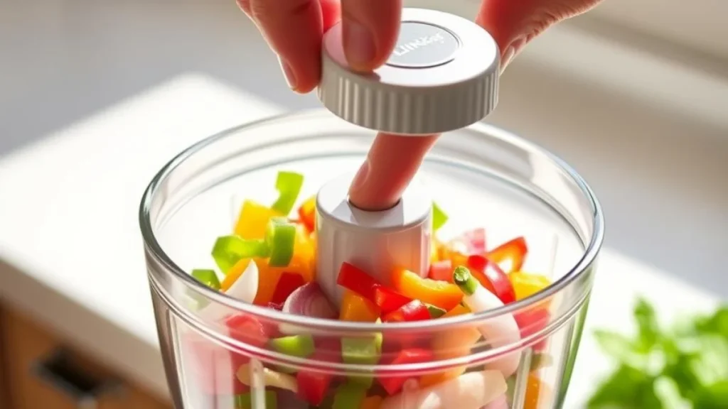 LINKChef Mini Food Chopper being used to chop vegetables