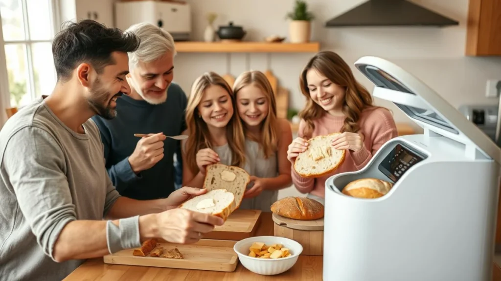 Why the Cuisinart Bread Machine Delivers Perfect Homemade Loaves Every Time 14 Family enjoying freshly baked bread from a bread machine in a home kitchen setting