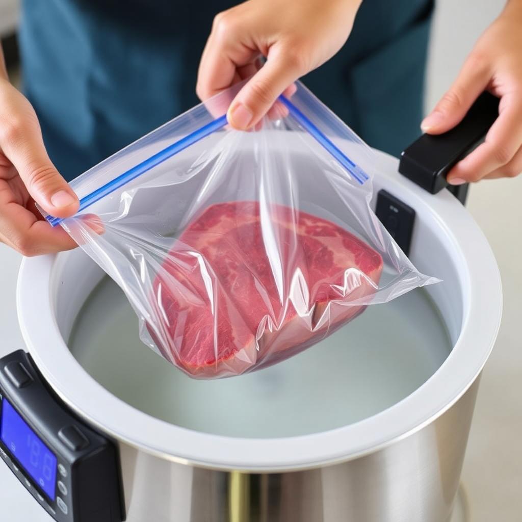 ANOVA Precision Cooker: Your Sous Vide Companion 11 Adding food in a sealed bag to water bath