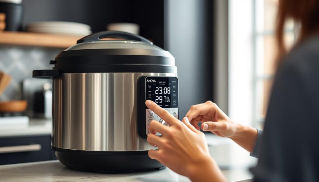 ANOVA Precision Cooker: Your Sous Vide Companion 16 Anova Precision Cooker 3.0 in use with the dual-line display clearly visible