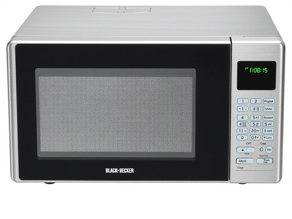 BLACK+DECKER EM720CB7 compact microwave with digital display and control panel
