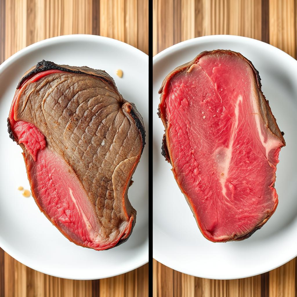ANOVA Precision Cooker: Your Sous Vide Companion 9 Comparison of traditionally cooked steak versus sous vide steak showing even doneness