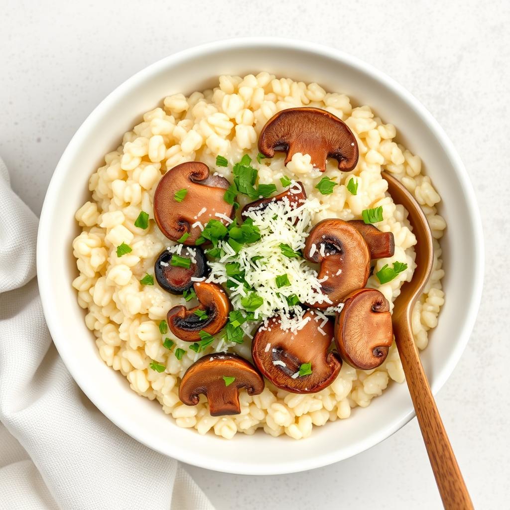 Creamy microwave risotto with mushrooms and parmesan