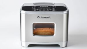 Cuisinart Automatic Bread Machine with 12 Menu Options front view showing the control panel and viewing window