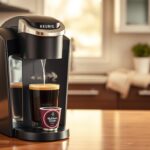Keurig K-Supreme Single Serve Coffee Maker with MultiStream Technology brewing a cup of coffee