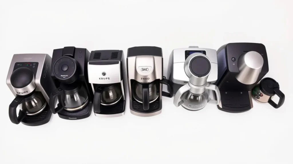 All five SCA certified coffee makers arranged for comparison