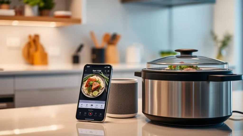 Smart home integration of sous vide cookers with voice control and app monitoring among best sous vide cookers under $100