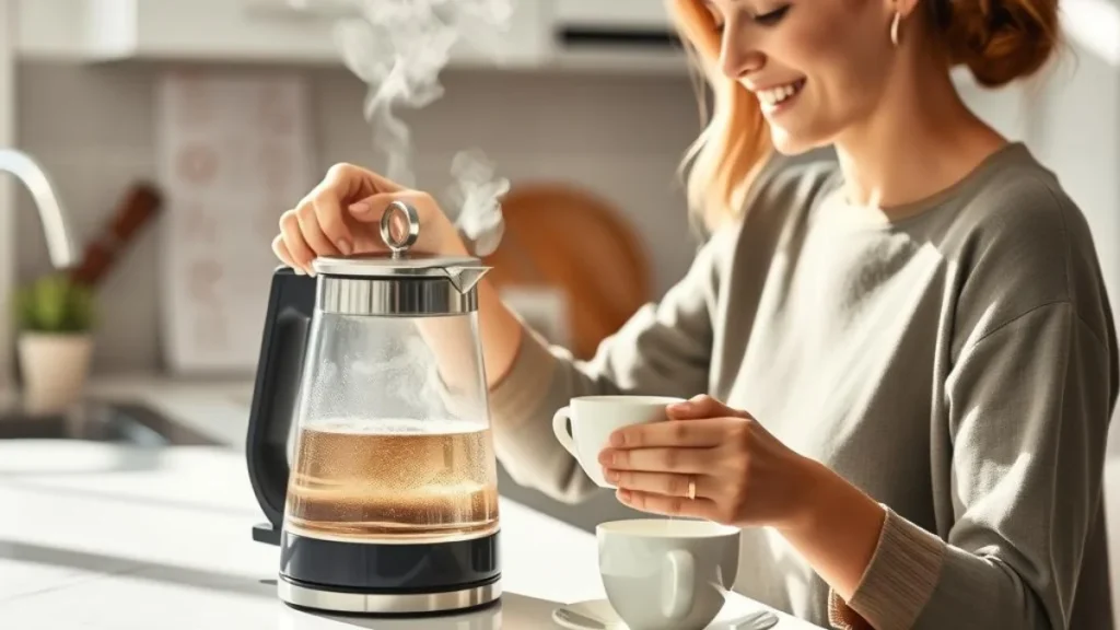 Person using an electric kettle to prepare tea, showcasing the convenience and speed of best electric kettles
