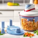 Fullstar Vegetable Chopper with various blade attachments and chopped vegetables