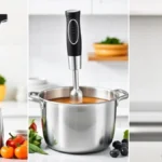 Different blender types being used for various kitchen tasks including smoothies, frozen drinks, and soup preparation