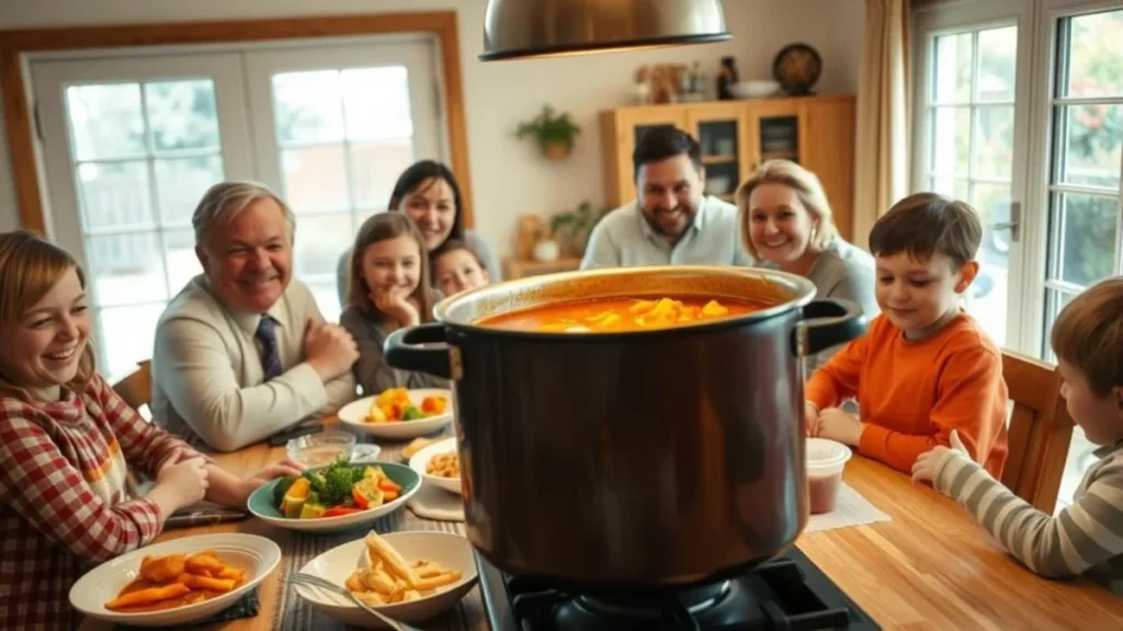 Stainless Steel vs Ceramic vs Enamel Stockpots: Which Material Is Best for Large Families? 12 Family enjoying meal cooked in high-quality stockpot