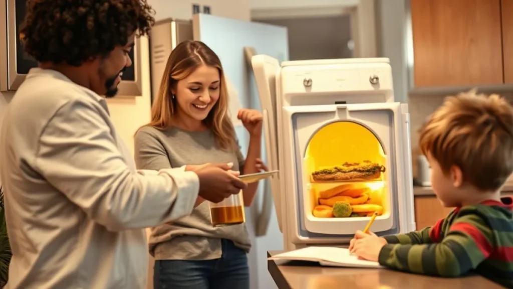 Busy parents reheating a stockpot meal while helping the child with homework