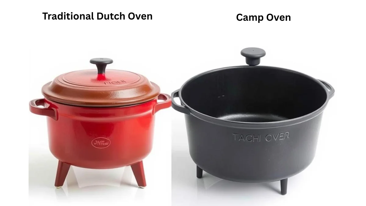 Traditional Dutch oven next to a camp oven showing design differences Traditional Dutch oven next to a camp oven showing design differences