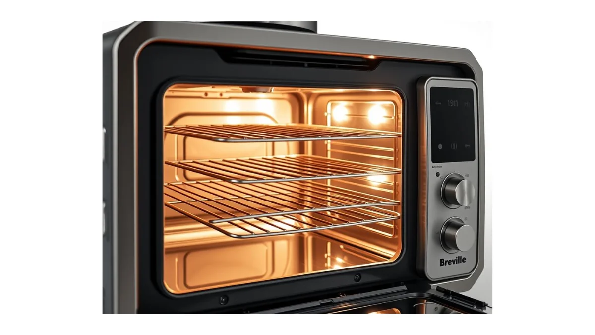 Breville BOV950BSS Joule Smart Oven Air Fryer with door open showing interior Breville BOV950BSS Joule Smart Oven Air Fryer