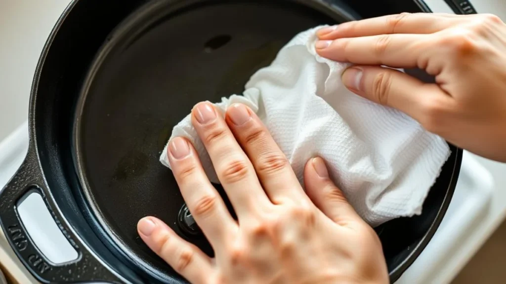 Dutch Oven Seasoning: The Complete Step-by-Step Guide to Season and Maintain Cast Iron 6 Applying thin layer of oil to Dutch oven with paper towel