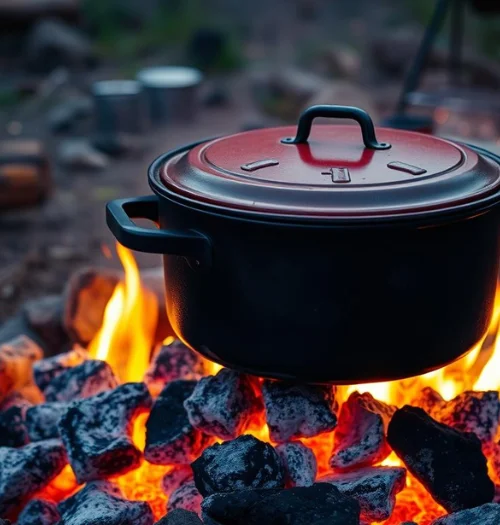 Dutch Oven Seasoning: The Complete Step-by-Step Guide to Season and Maintain Cast Iron 7 Dutch oven being seasoned over a campfire with coals