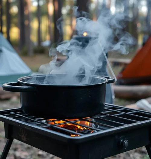 Dutch Oven Seasoning: The Complete Step-by-Step Guide to Season and Maintain Cast Iron 8 Dutch oven on a camp grill being seasoned