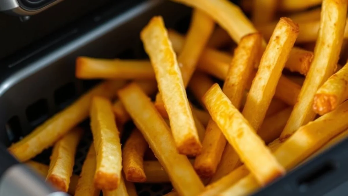 Air fried french fries in the Ninja Indoor Grill with Air Fryer basket