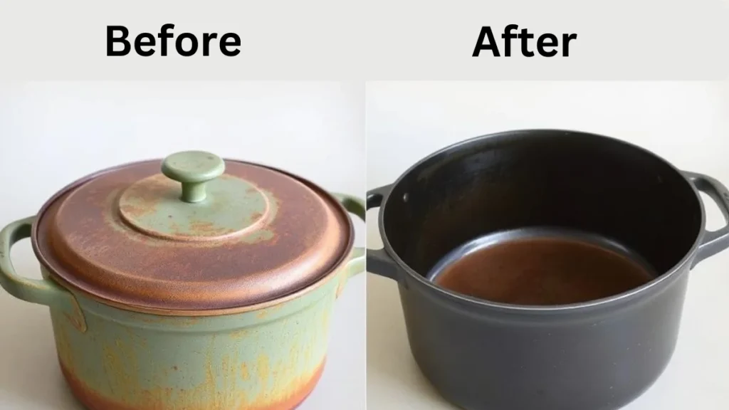 Dutch Oven Seasoning: The Complete Step-by-Step Guide to Season and Maintain Cast Iron 12 Before and after of rust removal on a Dutch oven