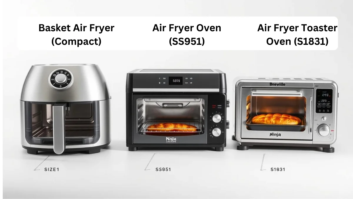 Side-by-side comparison of Breville, Ninja, and Emeril air fryer ovens Side-by-side comparison of Breville, Ninja, and Emeril air fryer ovens