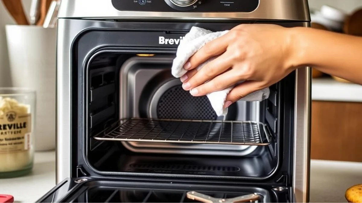 Person cleaning Breville BOV950BSS Joule Smart Oven Air Fryer Person cleaning Breville BOV950BSS Joule Smart Oven Air Fryer