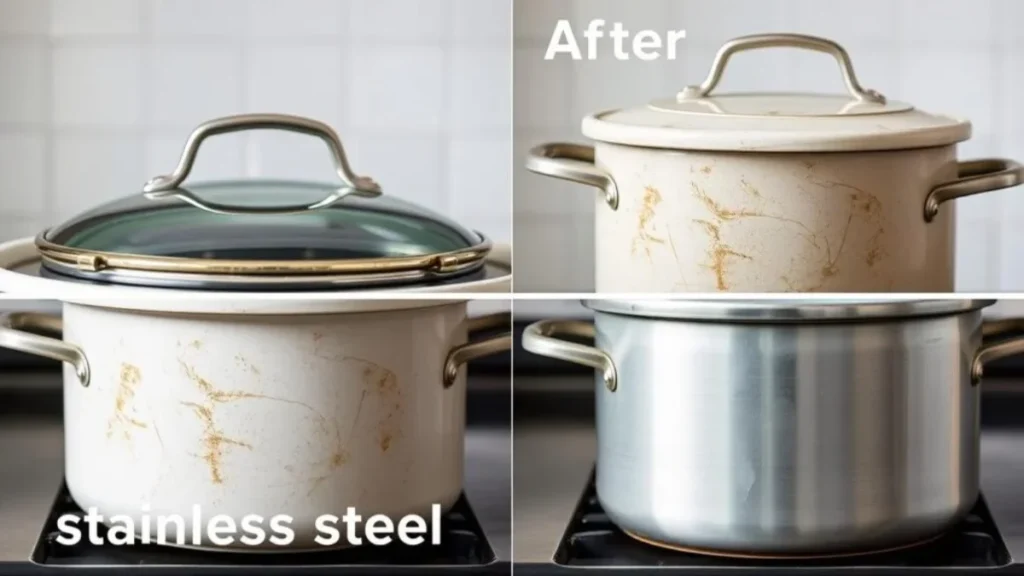 Stainless Steel vs Ceramic vs Enamel Stockpots: Which Material Is Best for Large Families? 10 Visual comparison of stockpot materials showing wear over time