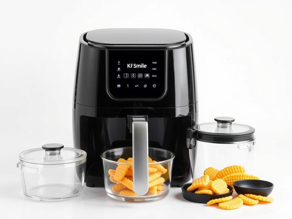 Kismile Portable Glass Air Fryer with dual containers and digital display