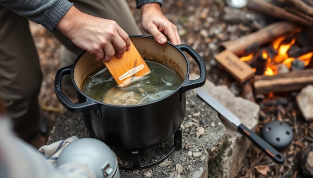 Proper cleaning technique for Dutch oven after cooking with Dutch oven over campfire Proper cleaning technique for Dutch oven after cooking with Dutch oven over campfire