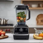 Vitamix Explorian E320 blender on a family kitchen counter ready for smoothies