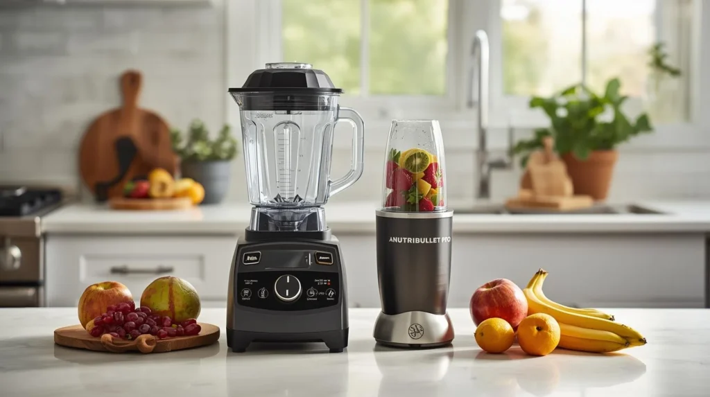 Ninja BN701 Professional Plus Blender and Nutribullet Pro Nutrient Extractor displayed side-by-side on kitchen counter