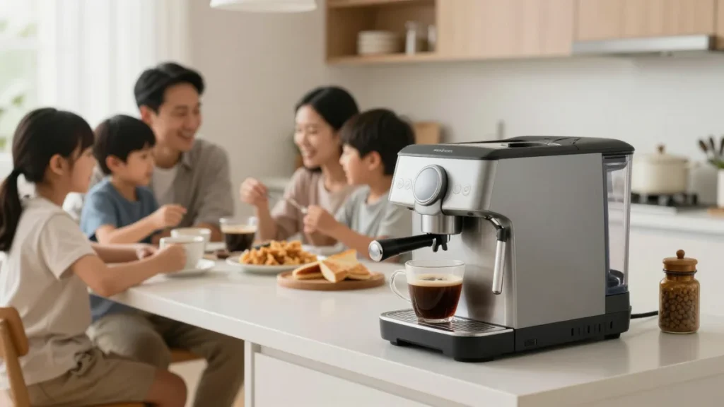 Coffee Maker Buying Guide (2026): How to Choose the Right Machine for Your Needs 4 A family enjoys coffee, a coffee machine is on focus