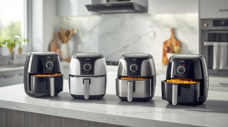 Four Best Small Air Fryers on a kitchen counter