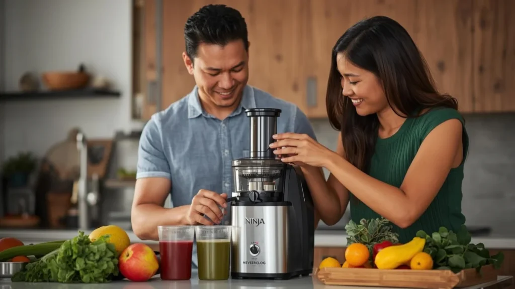 A family enjoying making a healthy juice