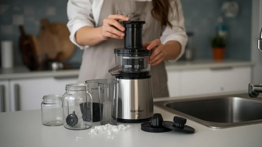 
A home maker preparing to clean her juicer